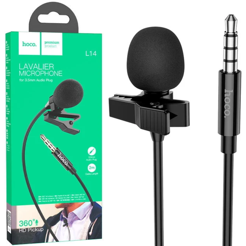 Петличний мікрофон Hoco L14 (3,5 мм) 2m Black (38486)